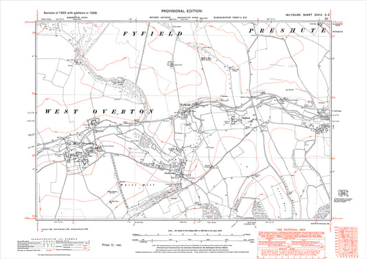 Fyfield, West Overton, Lockeridge, Manton (west), old map Wiltshire 1938: 28SE