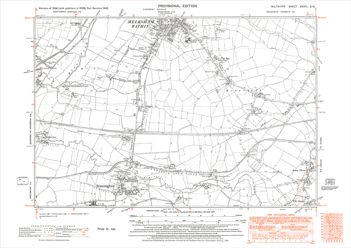 Melksham (south), The Spa, Semington, Seend Cleeve, old map Wiltshire 1942: 33SW