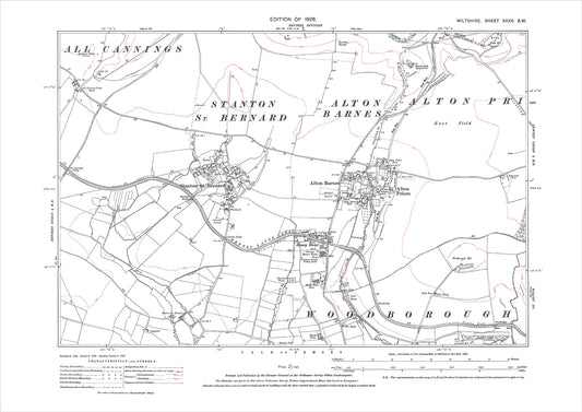 Alton Barnes and Priors, Stanton St Bernard, Honey Steet, old map Wilts 1926: 35SW