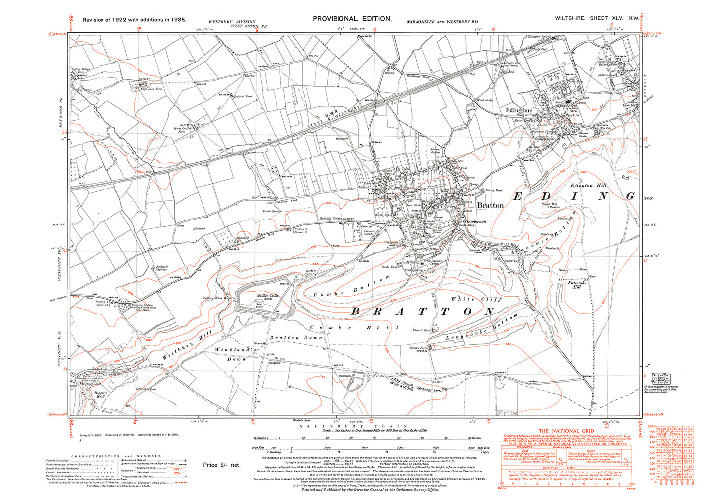 Bratton, Edington, Tinhead (west), old map Wiltshire 1938: 45NW
