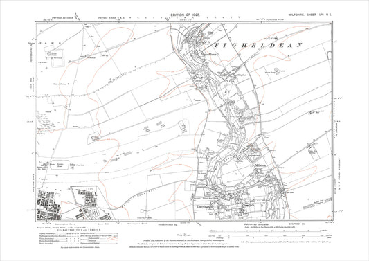 Larkhill (northeast), Durrington (north), Milston, Figheldean, old map Wiltshire 1926: 54NE