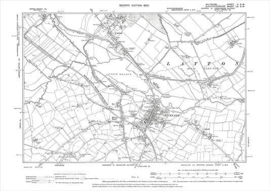 Cricklade, Latton, Calcutt, old map Wiltshire 1900: 5SW