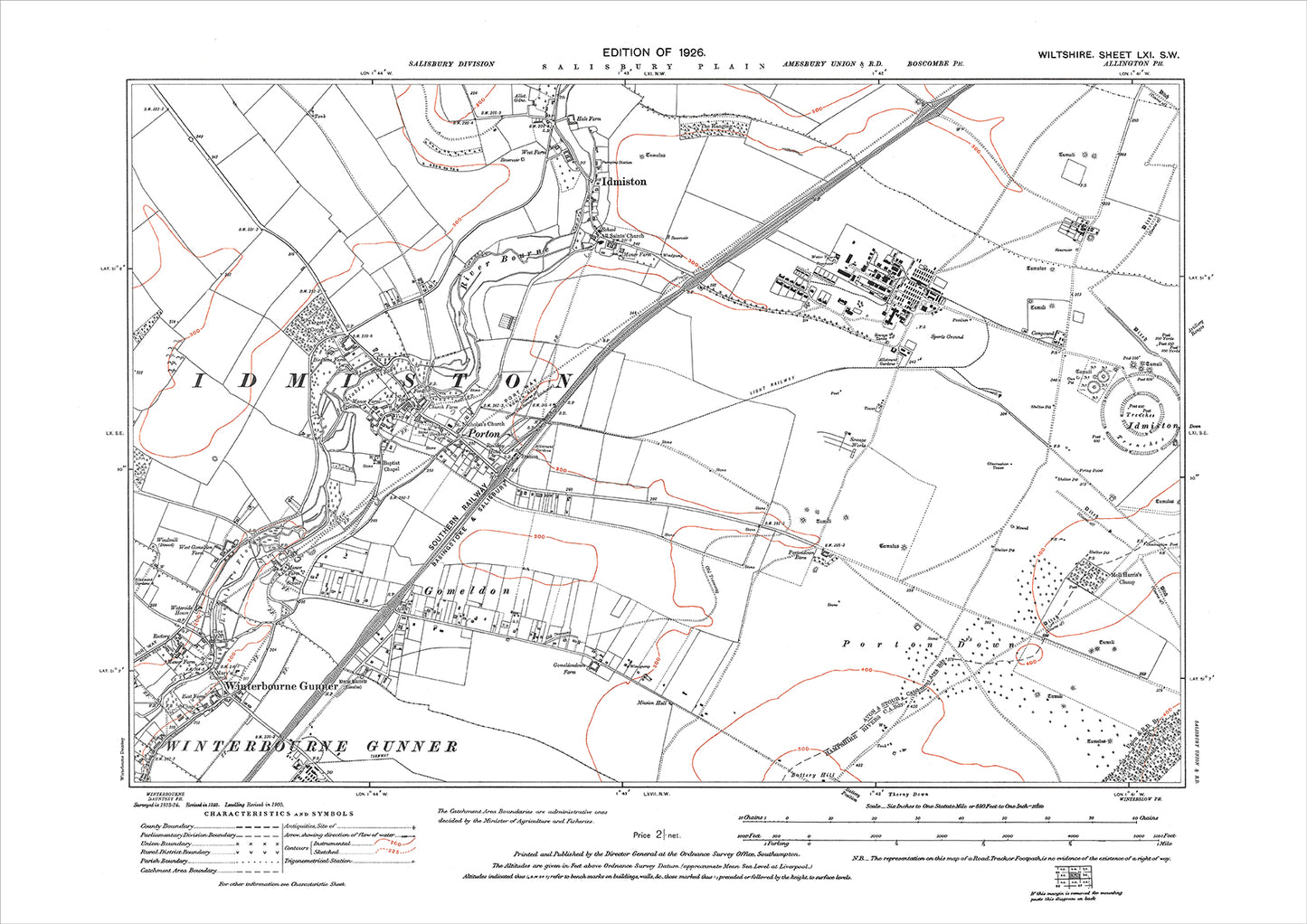 Porton Down, Idmiston, Winterbourne Gunner, old map Wiltshire 1926: 61SW