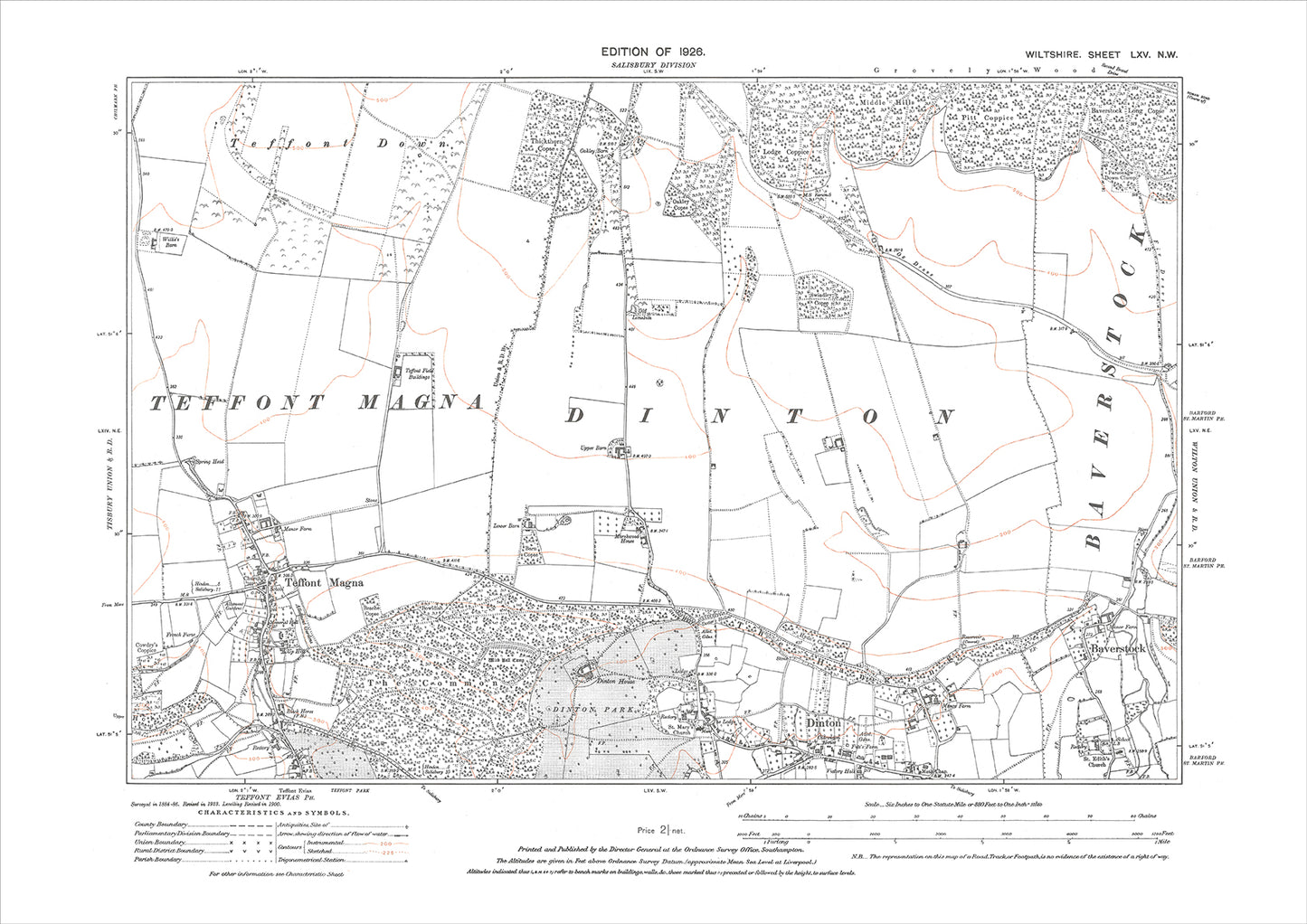 Teffont Magna, Dinton, Baverstock, old map Wiltshire 1926: 65NW