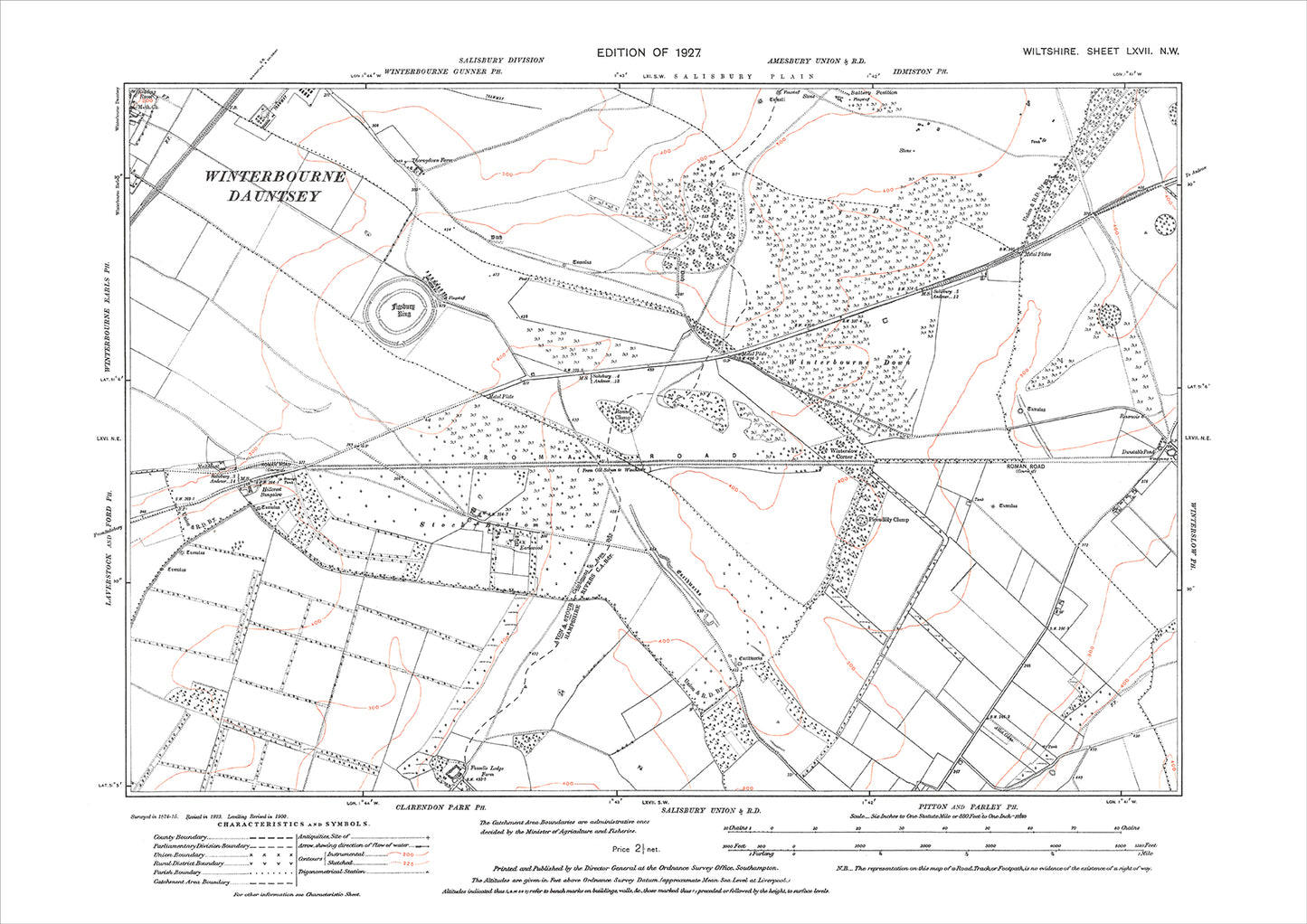 Figsbury Ring, old map Wiltshire 1927: 67NW