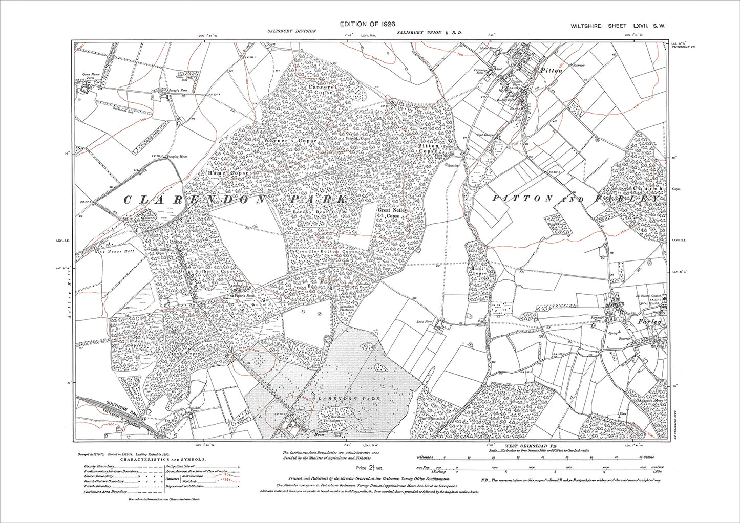 Pitton, Farley (west), old map Wiltshire 1926: 67SW