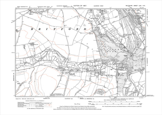 Britford, Odstock, Nuntan, Bodenham, Longford Castle, old map Wilts 1927: 71NE