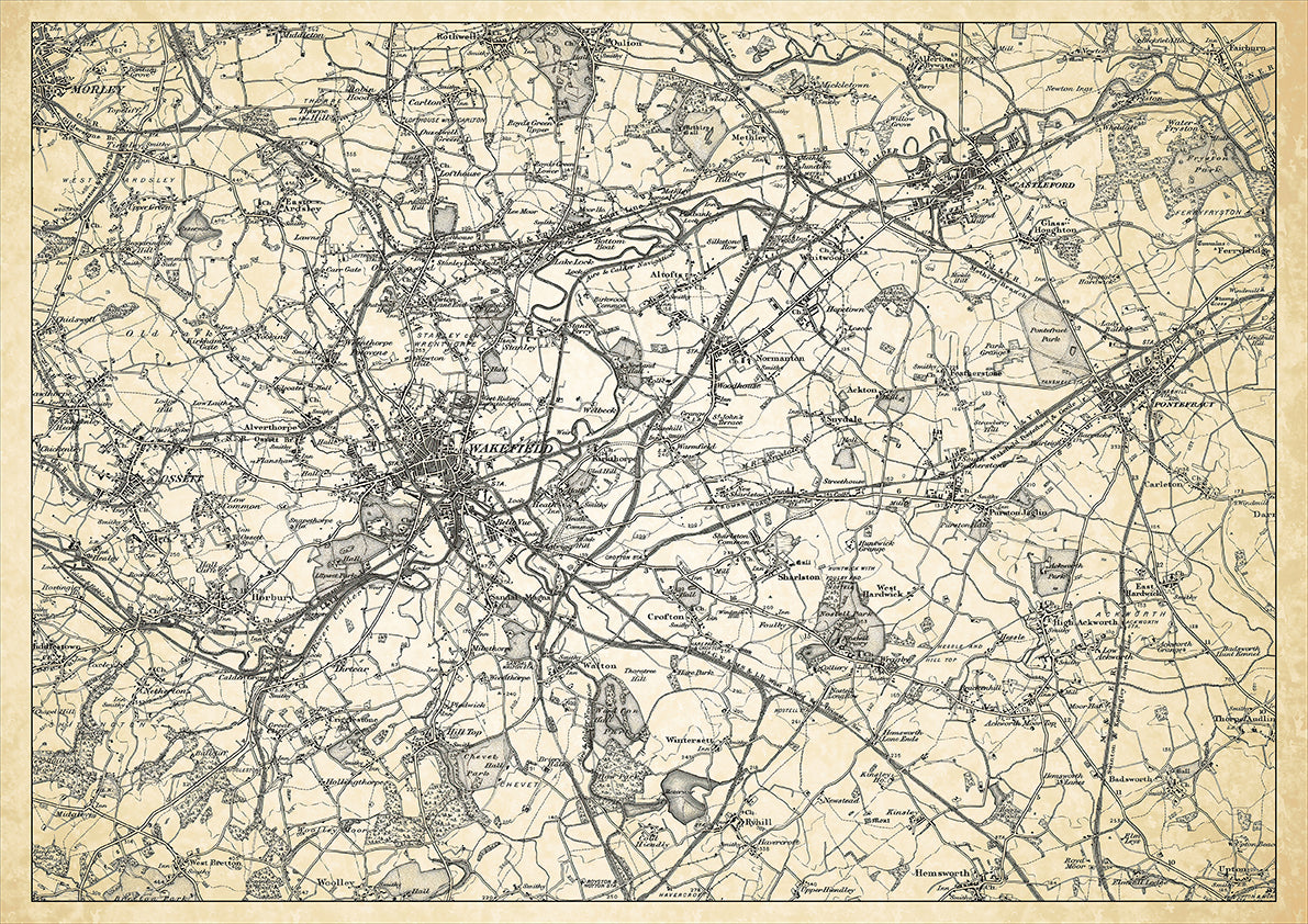 Wakefield in 1898, showing the town and the surrounding area