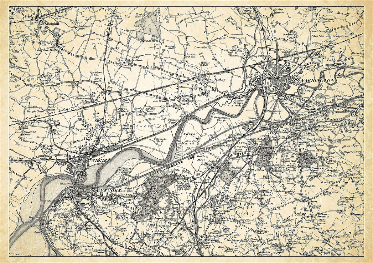 Warrington in 1898, showing the town and the surrounding area