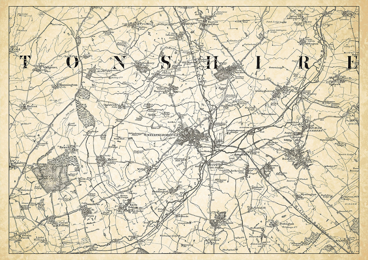 Wellingborough in 1898, showing the town and the surrounding area