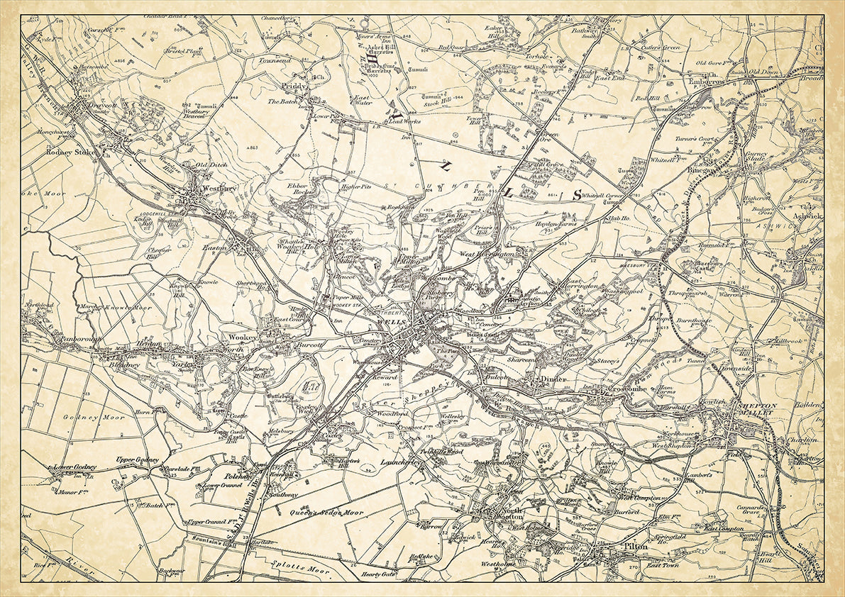 Wells in 1898, showing the town and the surrounding area