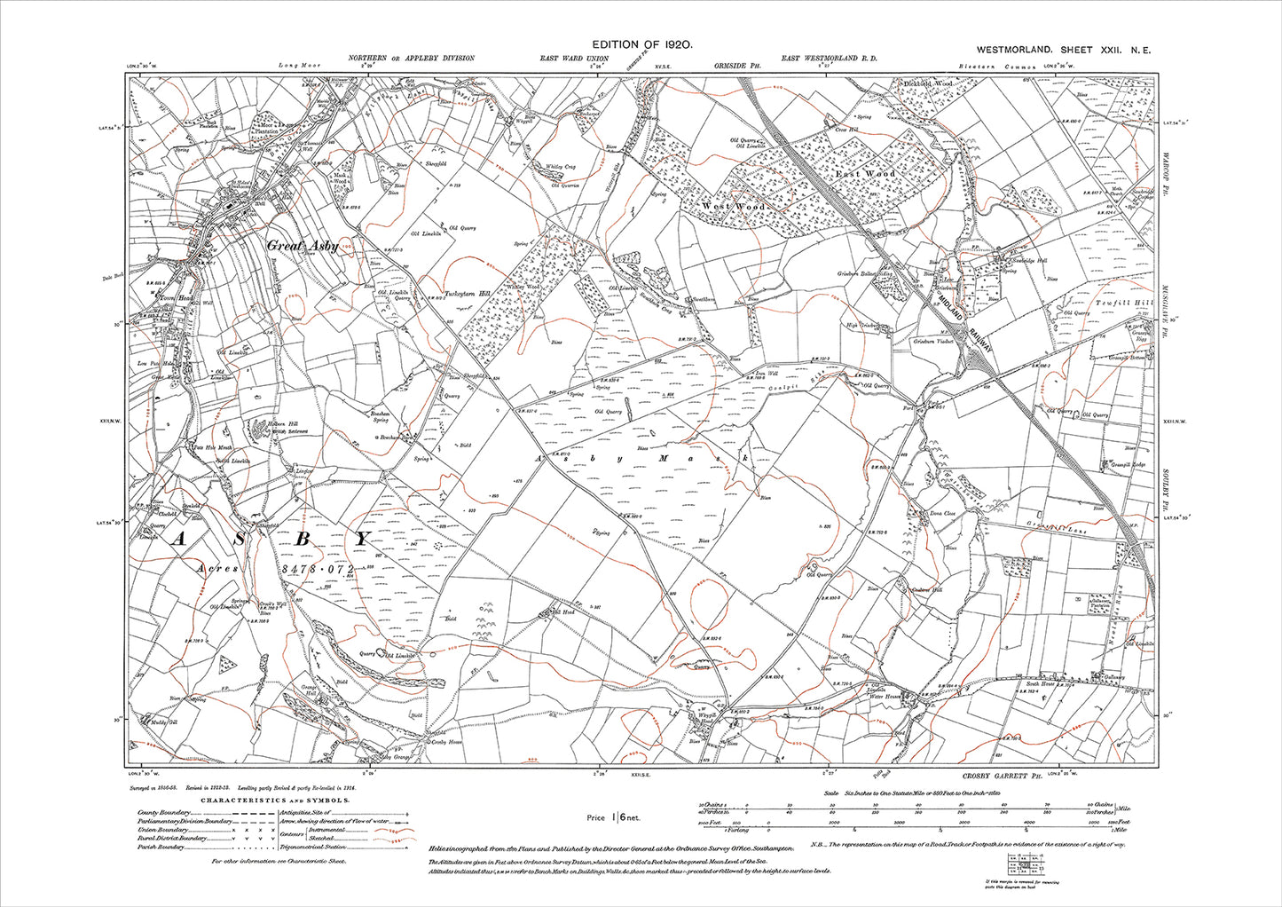 Great Asby, old map Westmoreland 1920: 22NE