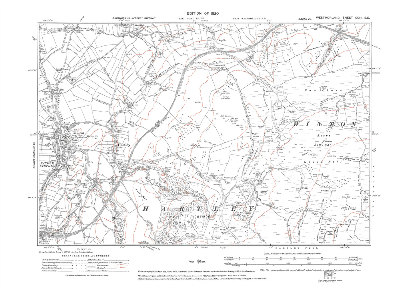 Winton (south), Kirkby Stephen, Hartley, old map Westmoreland 1920: 23SE