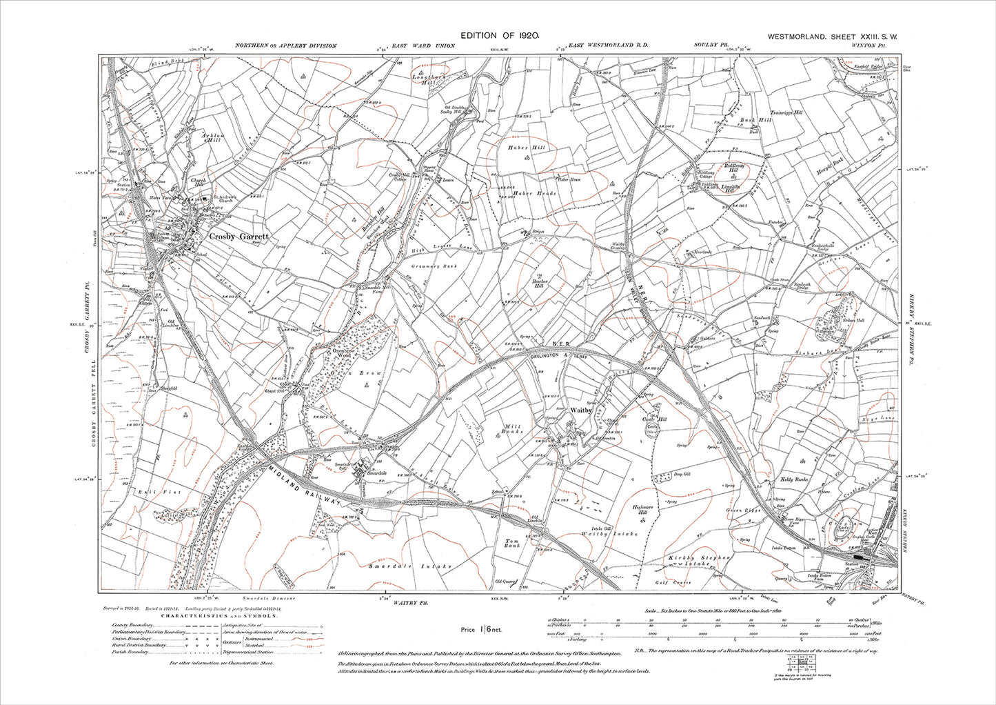 Crosby Garrett, Waitby, Kirkby Stephen (west), old map Westmoreland 1920: 23SW