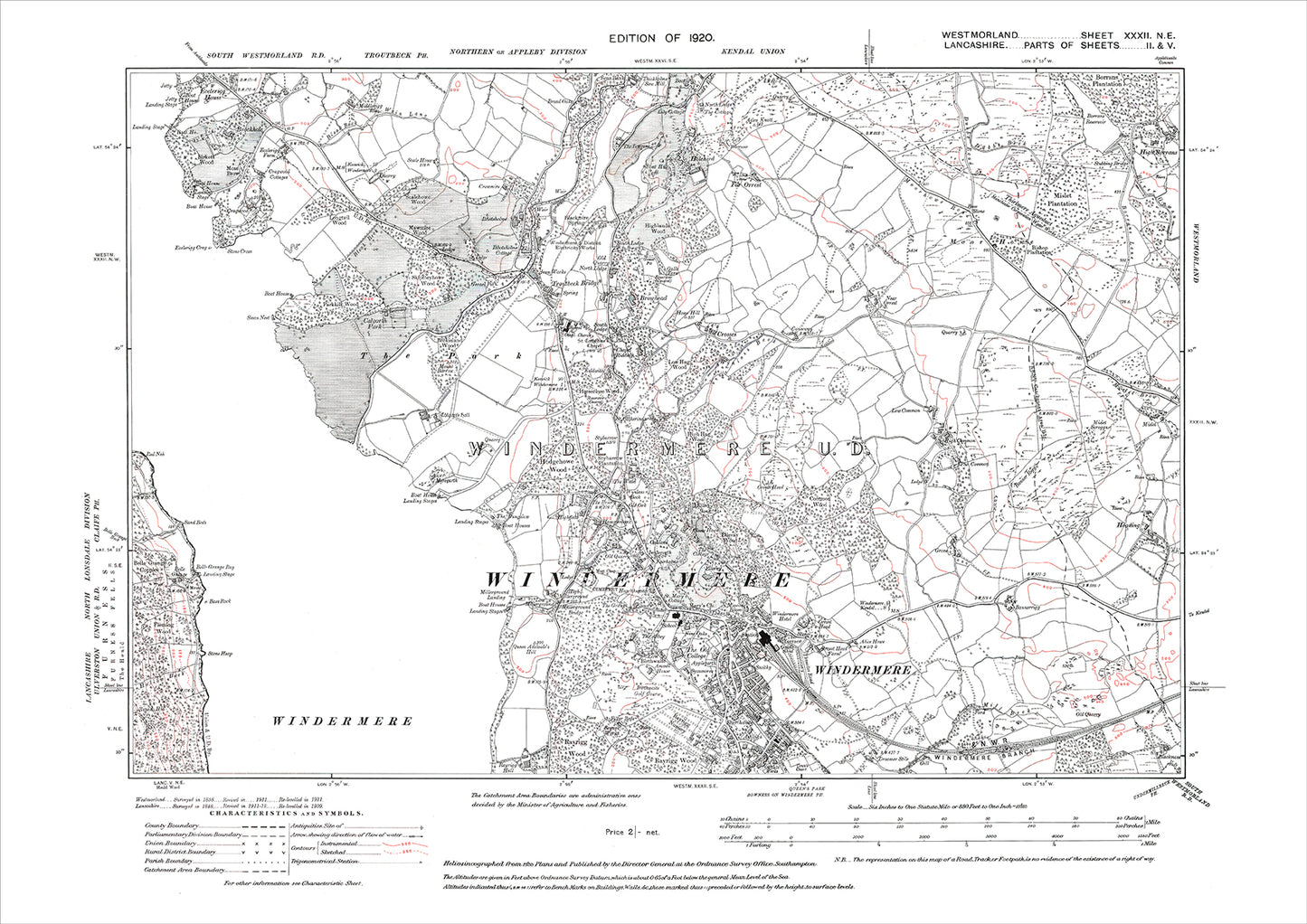 Windermere, old map Westmoreland 1920: 32NE