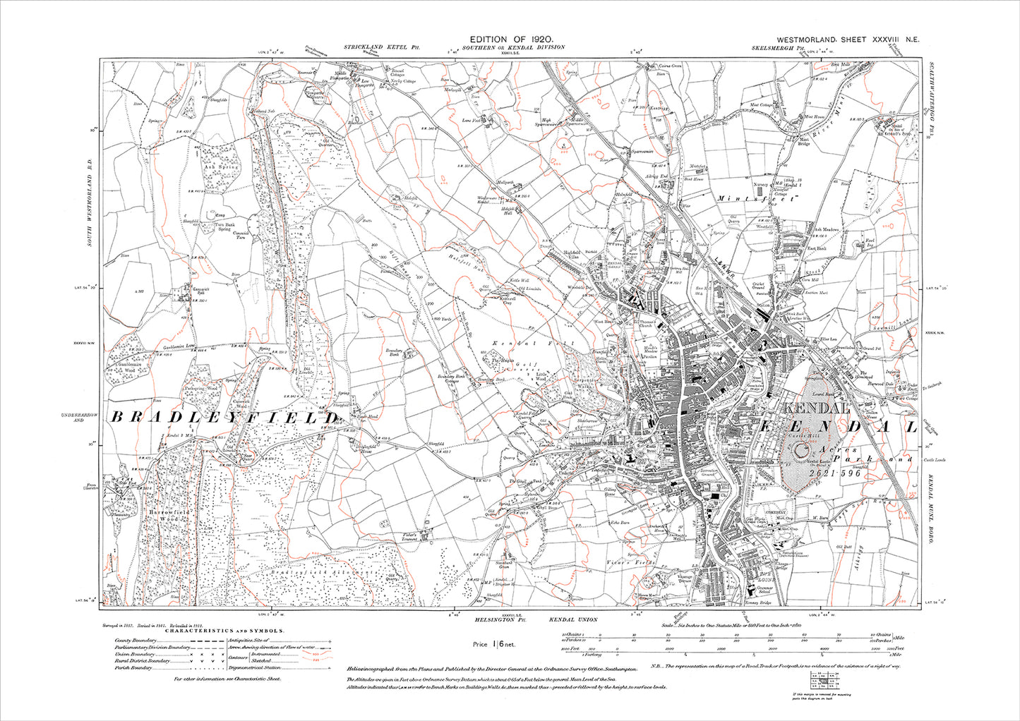 Kendal, old map Westmoreland 1920: 38NE