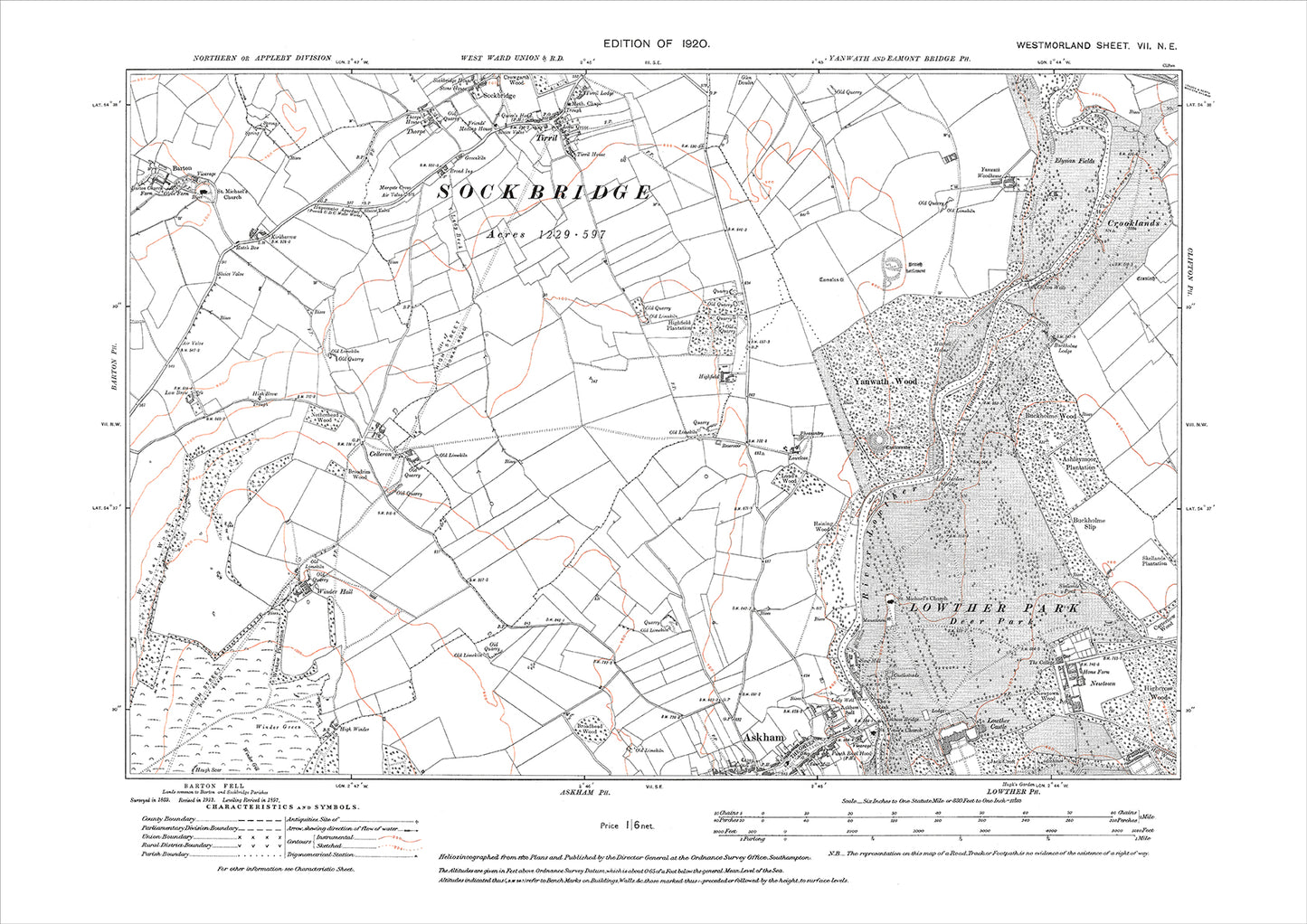 Askham (north), Sockbridge (south), Tirril, Barton, old map Westmoreland 1920: 7NE