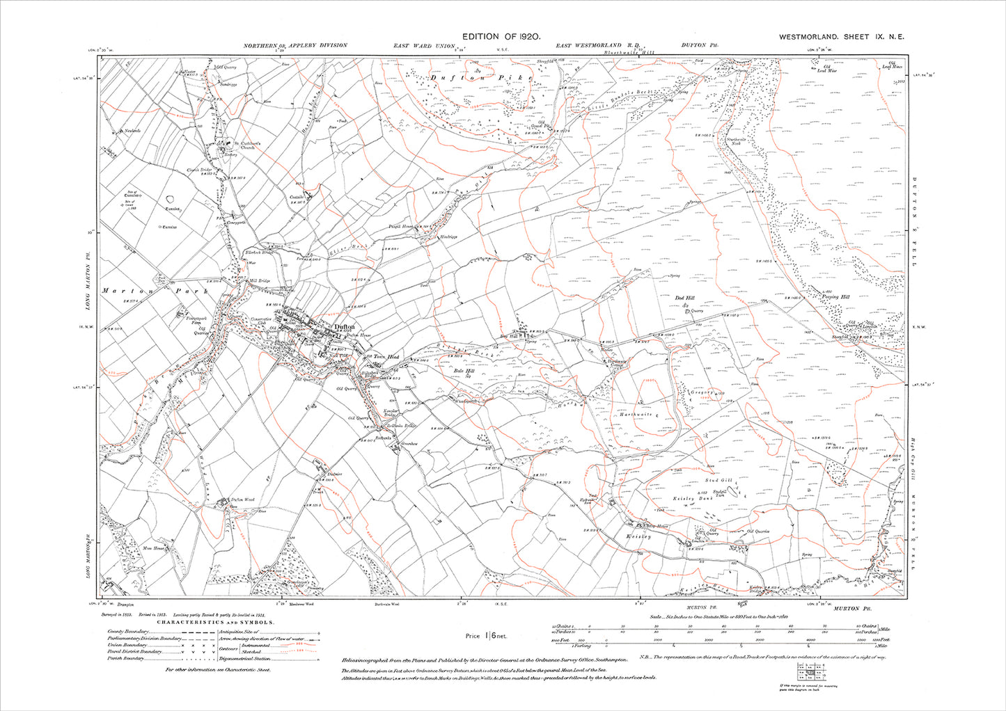 Dufton, old map Westmoreland 1920: 9NE