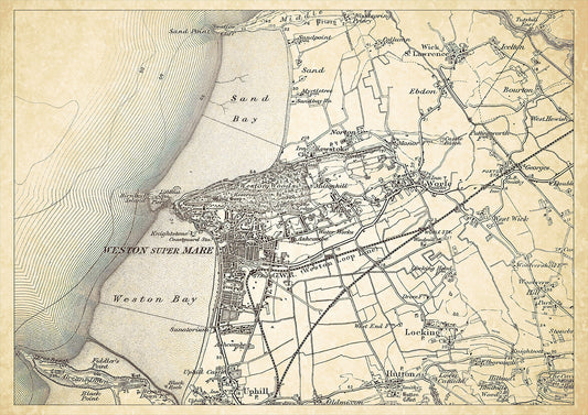 Weston super Mare in 1898, showing the town and the surrounding area