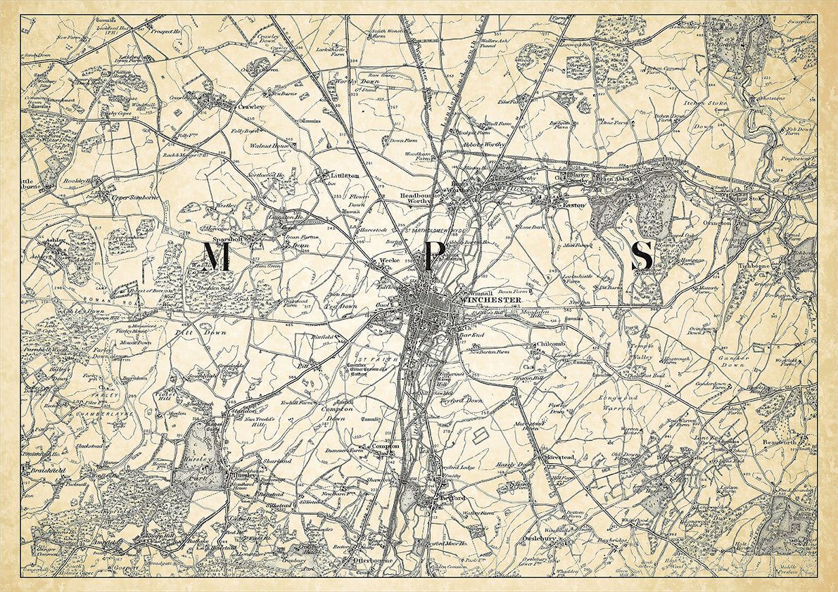 Winchester in 1898, showing the town and the surrounding area