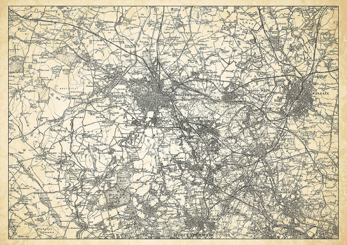 Wolverhampton in 1898, showing the town and the surrounding area