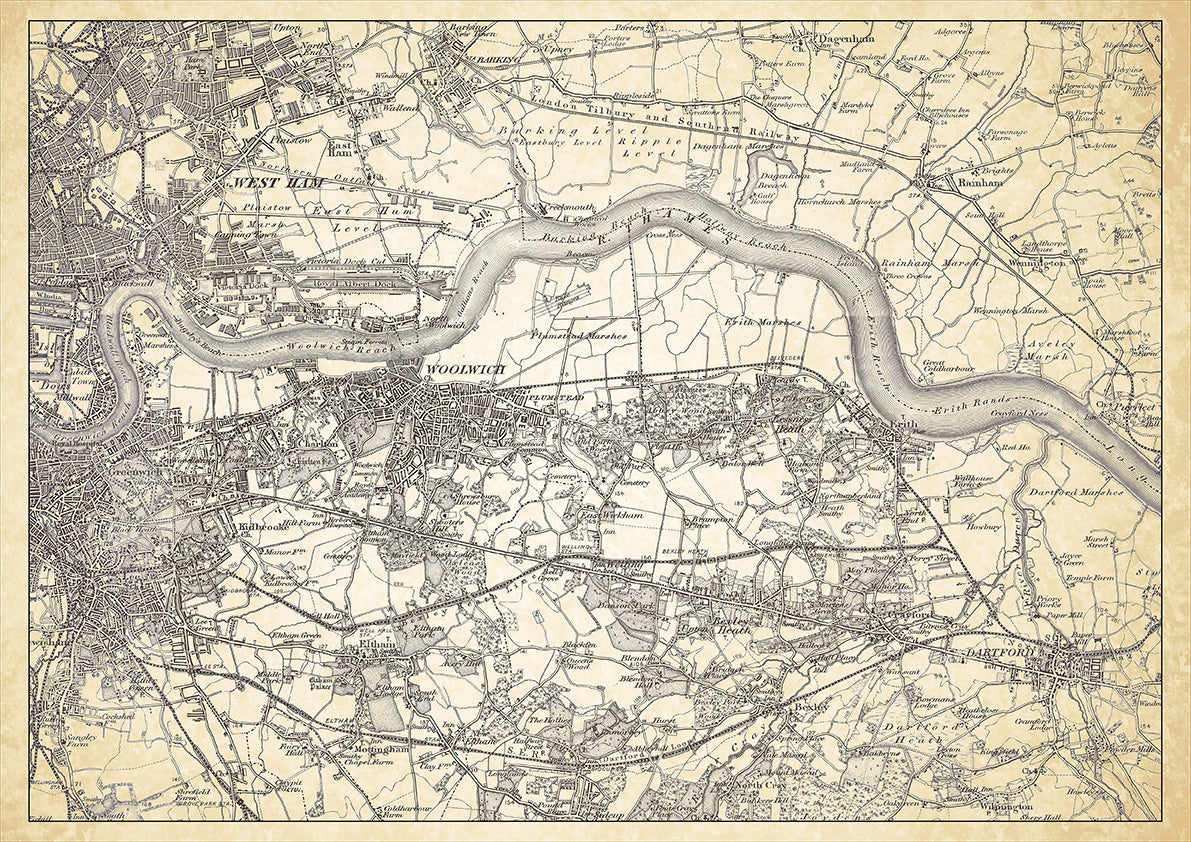 Woolwich in 1898, showing the town and the surrounding area