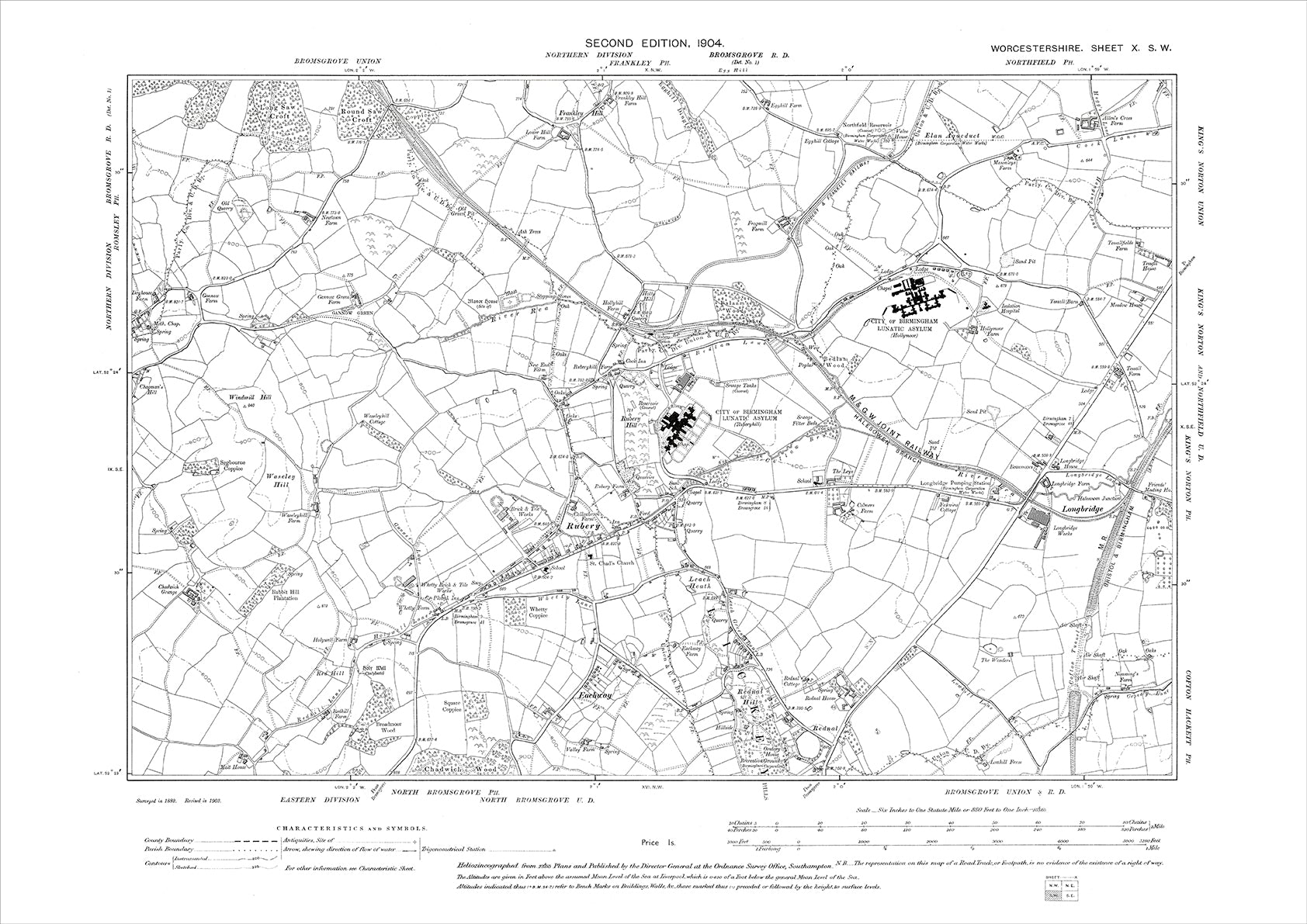 Rubery Map Longbridge, Rubery, Ruberyhill and Hollymoor Asylums, old map Worceste ...