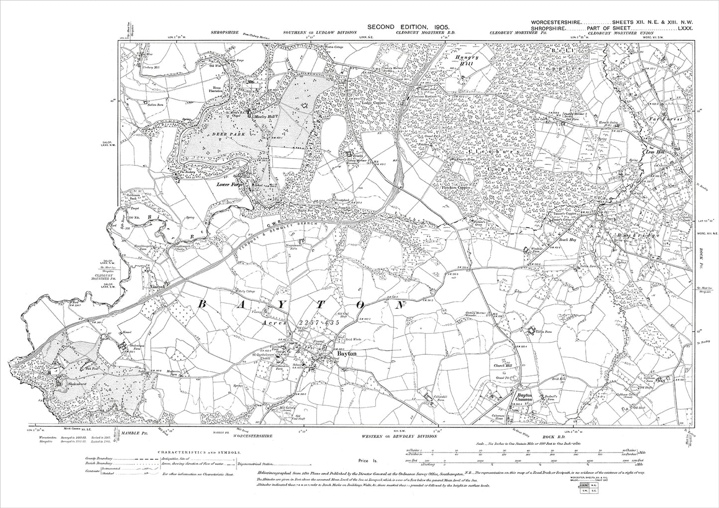 Bayton, Buckridge, old map Worcestershire 1905: 12NE-13NW