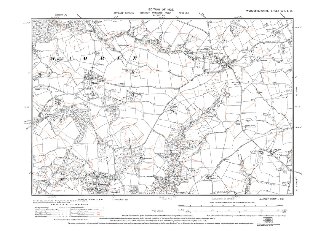 Mamble, Frith Common, Clows Top, old map Worcestershire 1929: 13SW ...