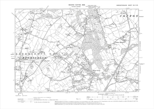 Cofton Hackett, Lickey, Barnt Green, Lower Marlbrook, old map Worcestershire 1905: 16NW