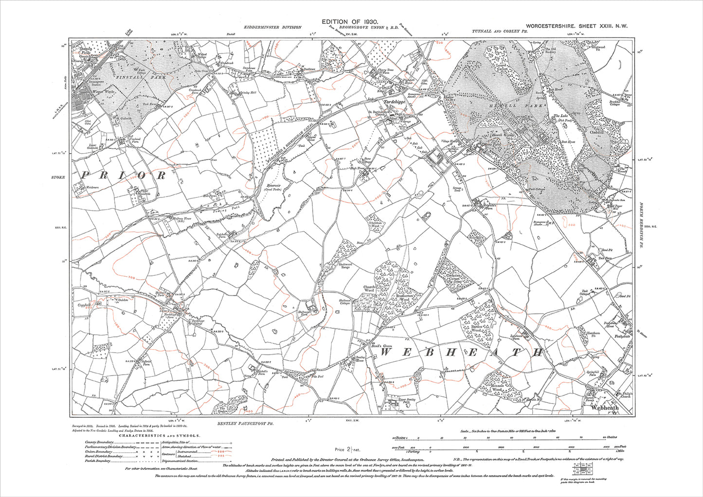 Bromsgrove (southeast), Tardebigge, Hewell Grange, old map Worcestershire 1930: 23NW