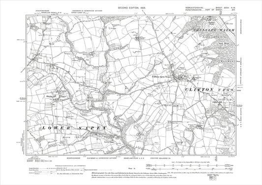 Clifton upon Teme, Lower Sapey, Harpley, old map Worcestershire 1905: 27NW