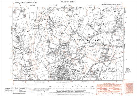 Worcester (north), Hallow, Fernhill Heath, Hawford (south), old map Worcestershire 1938: 28SE