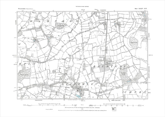 Bredicot, Spetchley, old map Worcestershire 1884: 34NW