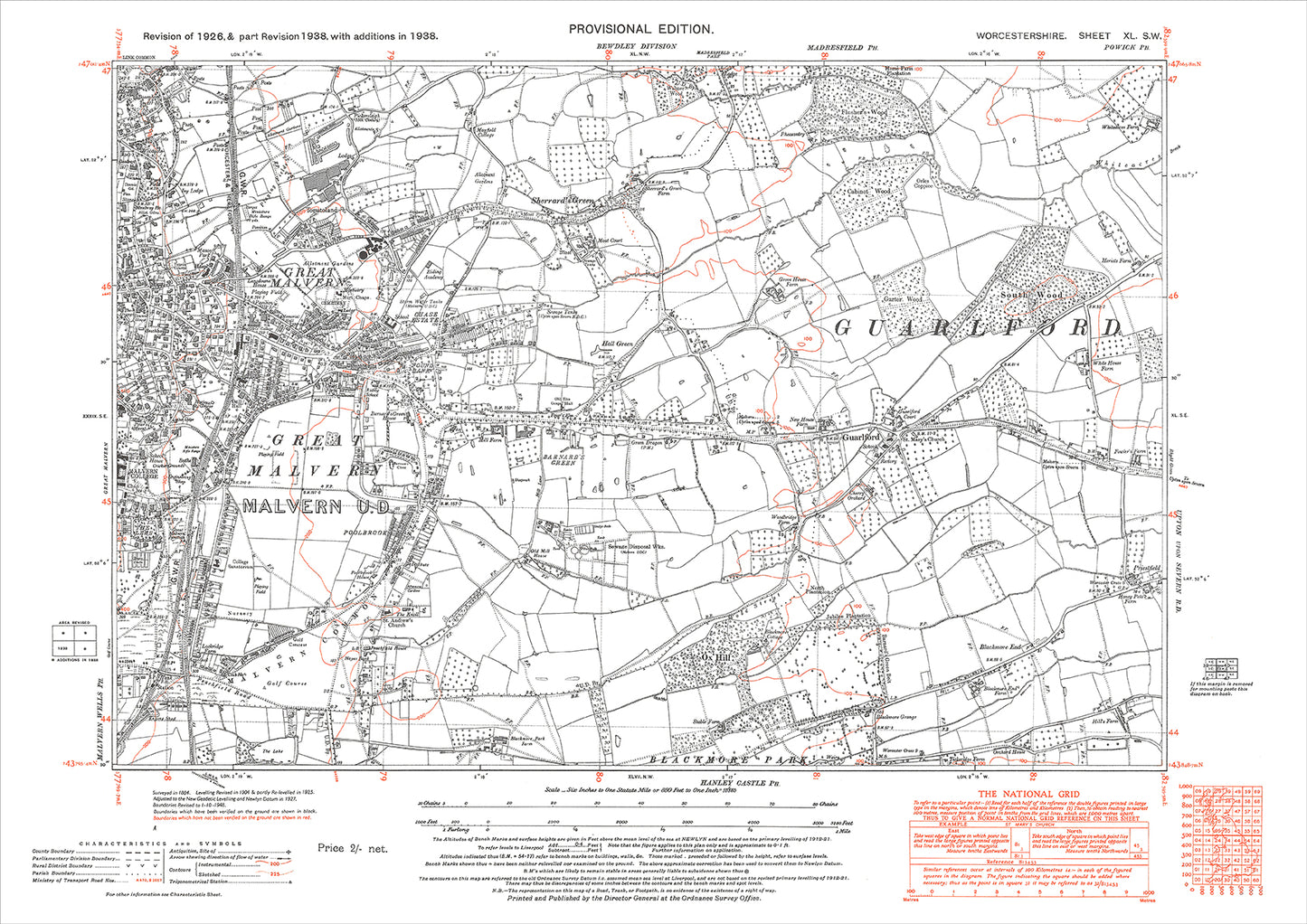 Great Malvern (east), Guarlford, old map Worcestershire 1938: 40SW