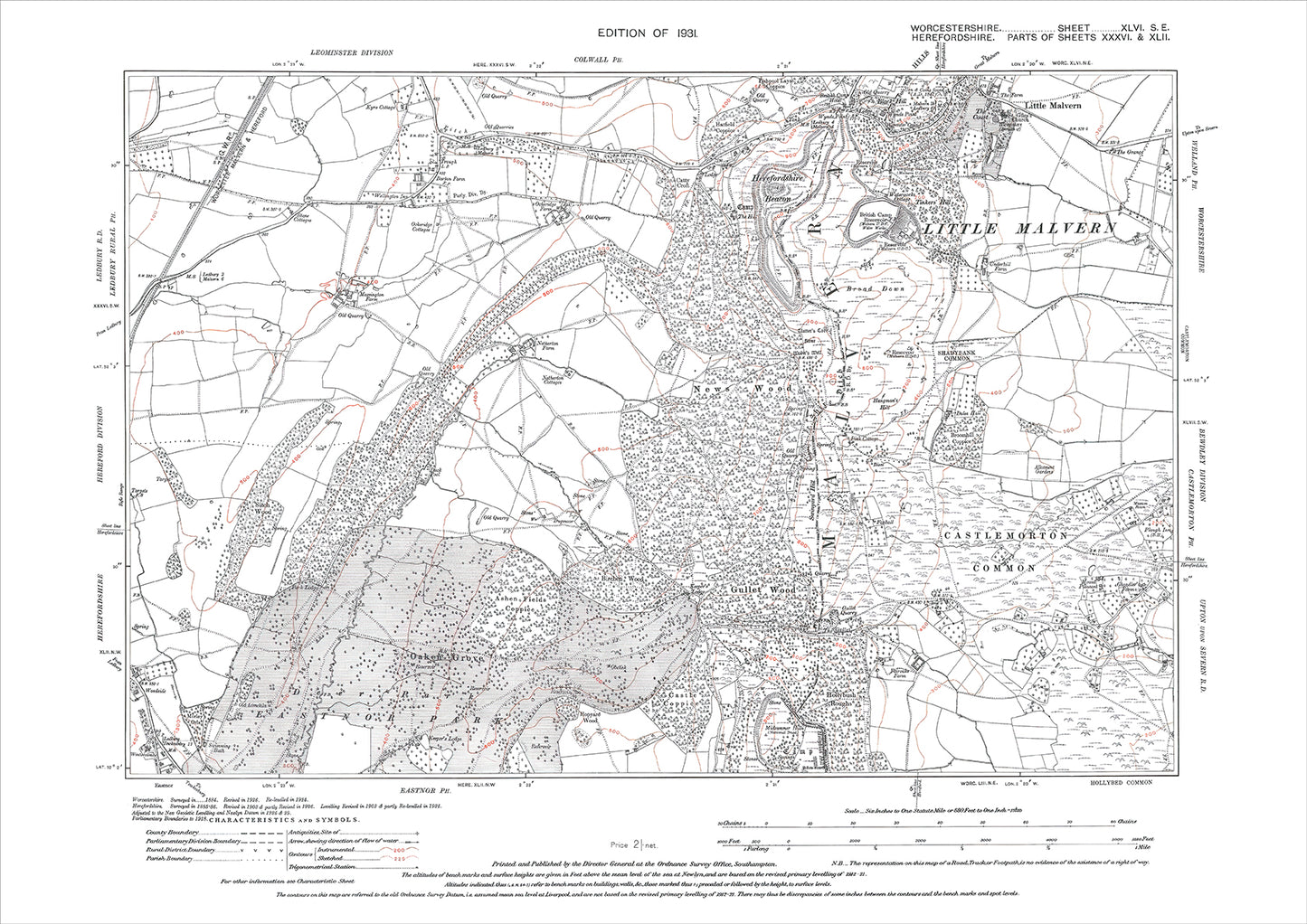 Little Malvern, old map Worcestershire 1931: 46SE