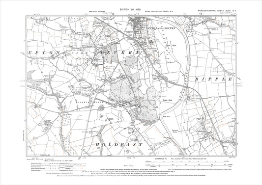 Upton upon Severn (south), old map Worcestershire 1930: 47SE