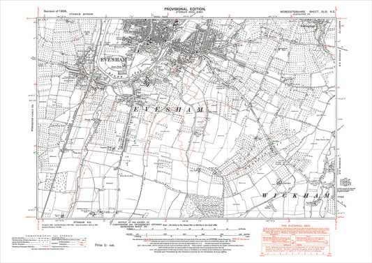 Evesham (south), Aldington (south), old map Worcestershire 1938: 49NE
