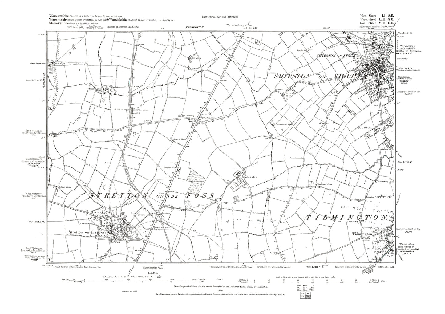 Shipston on Stour, Tidmington (west), old map Worcestershire 1884: 51SE