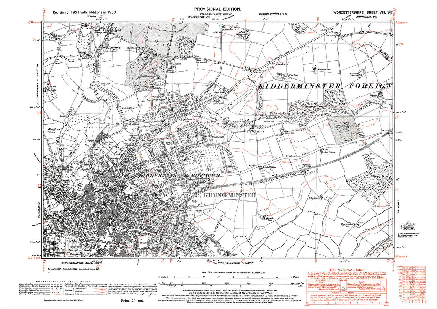 Kidderminster, Wolverley (south), old map Worcestershire 1938: 8SE