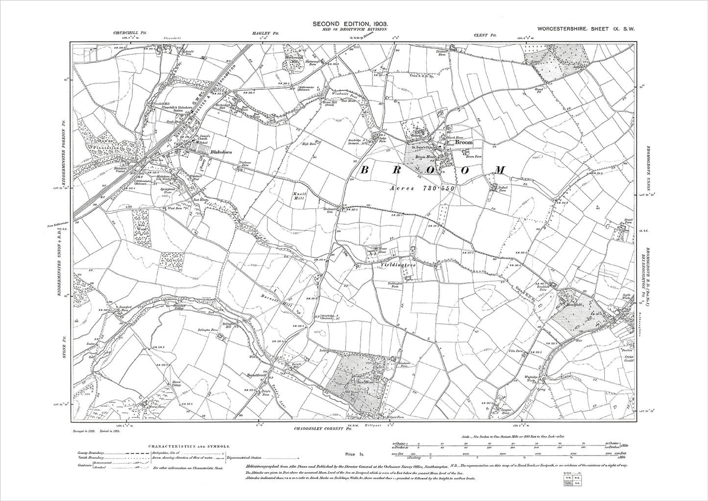 Broom, Belbroughton (west), Blakedown, Yieldingtree, old map Worcestershire 1903: 9SW