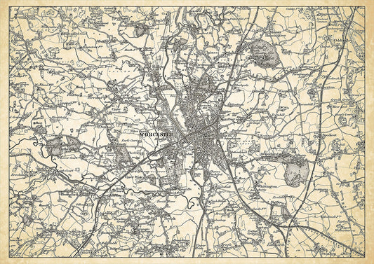 Worcester in 1898, showing the town and the surrounding area