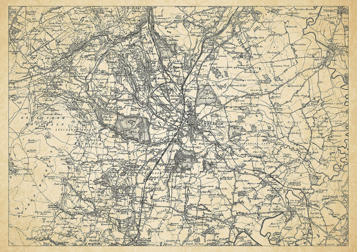 Wrexham in 1898, showing the town and the surrounding area