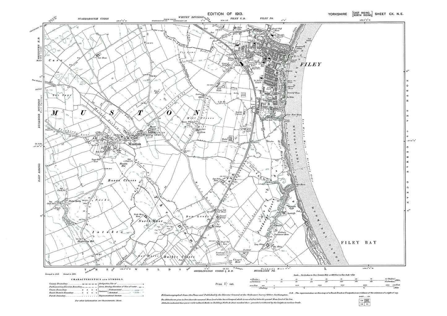 Filey, Muston, old map Yorkshire 1913: 110NE