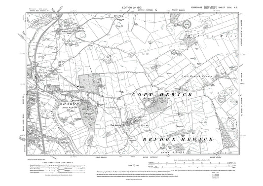 Ripon (northeast), Sharow, Copt Hewick, Hutton Conyers, old map Yorkshire 1910: 119NE