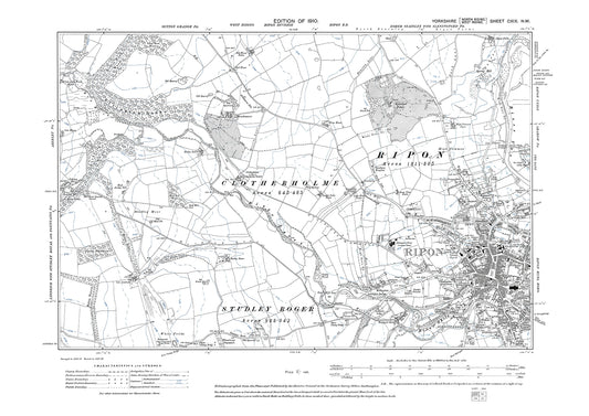 Ripon (northwest), old map Yorkshire 1910: 119NW