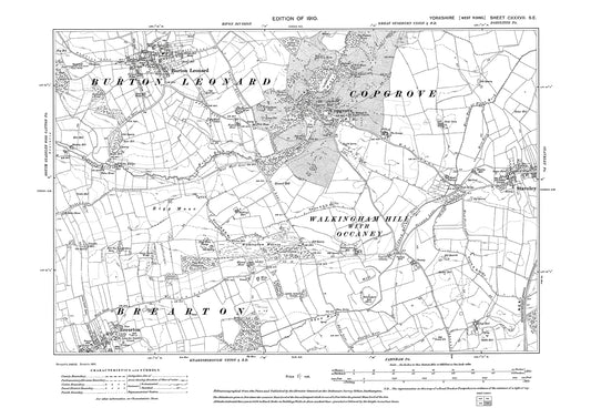 Burton Leonard, Copgrove, Staveley (west), Brearton (north), old map Yorkshire 1910: 137SE