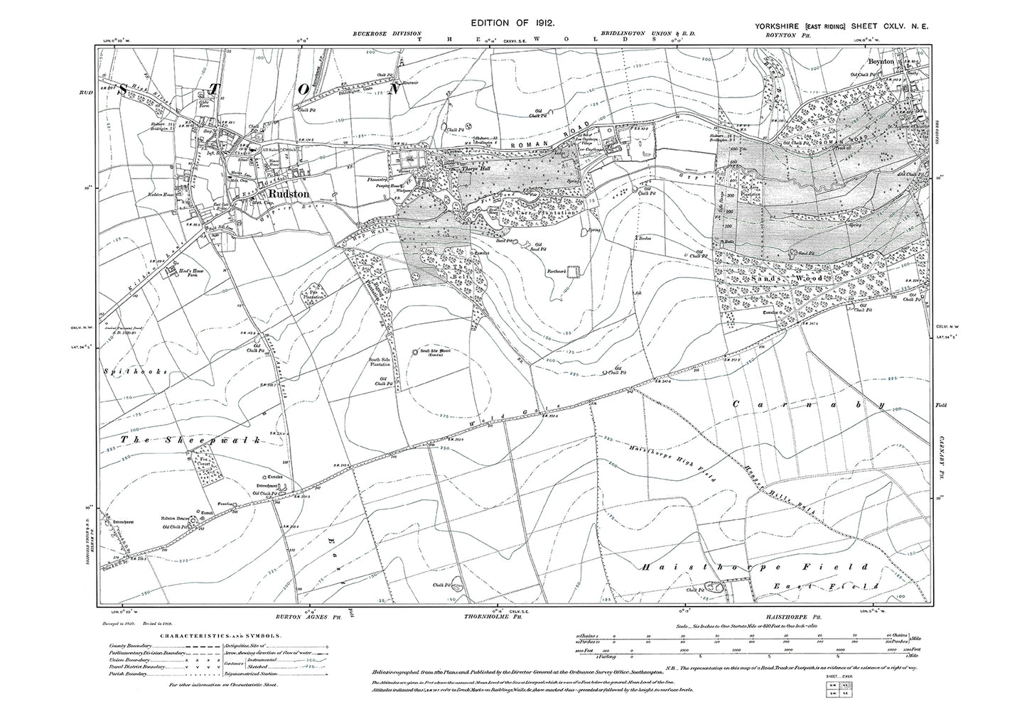 Rudston, Boynton (part), old map Yorkshire 1912: 145NE