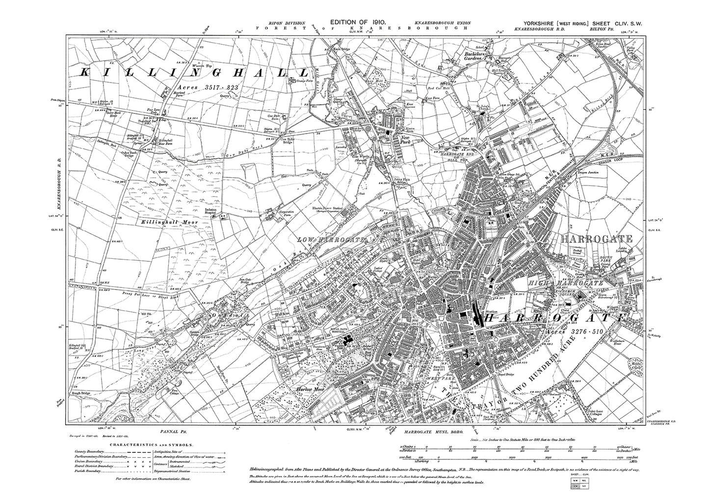 Harrogate, old map Yorkshire 1910: 154SW