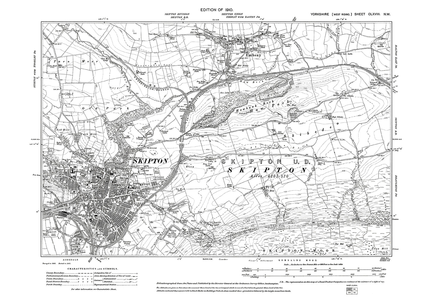 Skipton, Embsay, old map Yorkshire 1910: 168NW